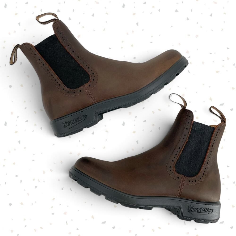 Blundstone High Top Boot Rich Brown Leather Brogue Utility Field Workwear Size 5